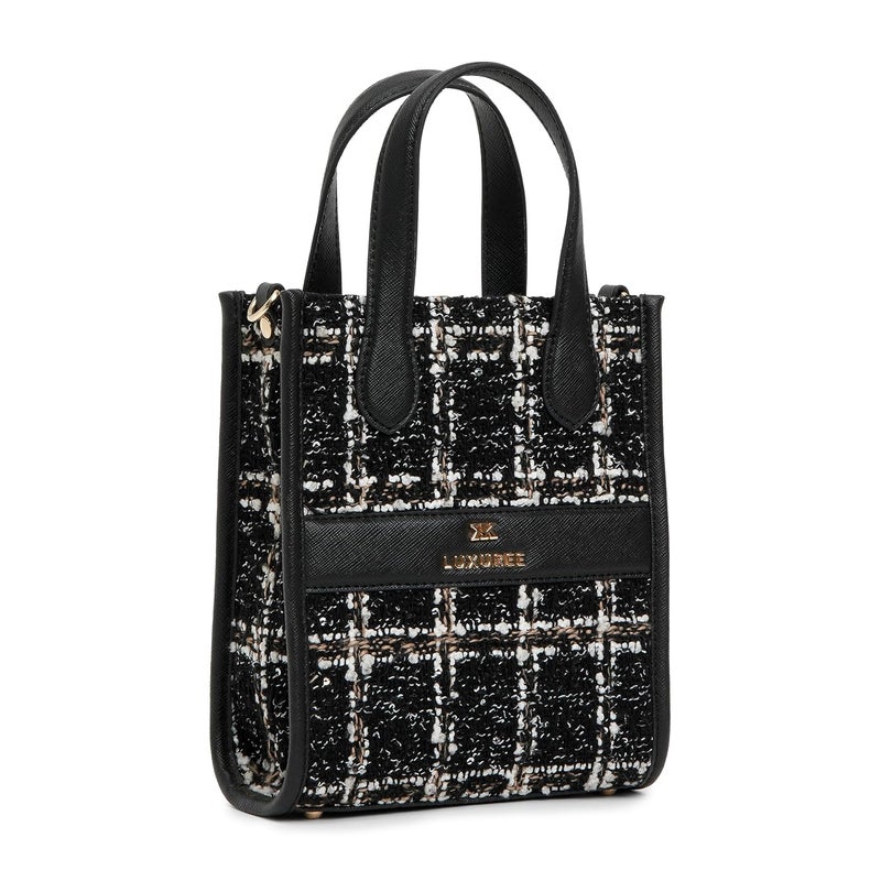 KLEIO Small Tweed Hand Bag with Zipper and Long Sling for Women - Image 2